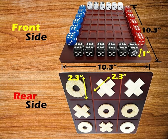 Dual Sides Battle & TicTacToe - Wooden Coffee Table Game for 2-4 Players