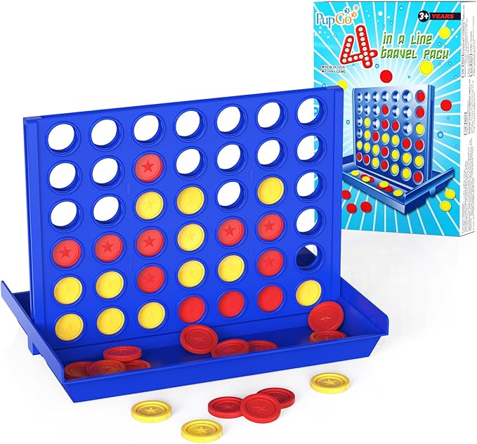Pup Go 4 in a Line Game,6 Spare Discs Included, Four in a Row Line Up 4 Gaming Fun Set, Travel Portable Convenient Size, Classic Fun Educational Games for Kids(Mini)