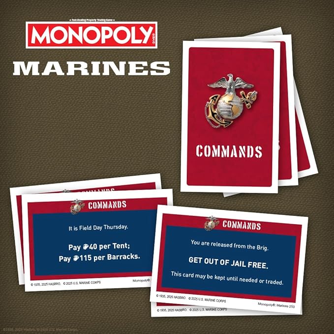 Monopoly: Marines 250th Anniversary Edition, Celebrate 250 Years, Buy Bases Worldwide and Upgrade with Tents & Barracks, Play as Tokens: Combat Boots, Bulldog, & More, Officially Licensed Merchandise
