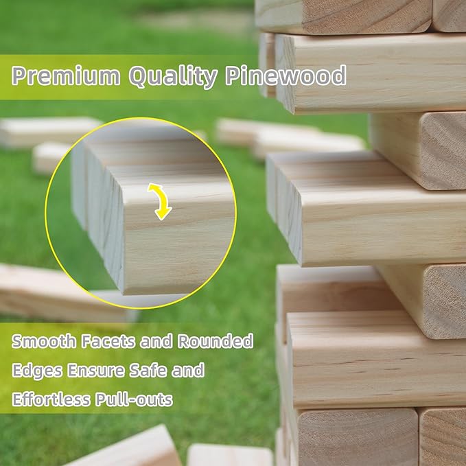 GOROCK Giant Tumble Tower, Indoor Outdoor Stacking Timber Games for Kids Adults Family, 60 PCS Wooden Block Building Family Game for Halloween Christmas Birthday(Stacks Up to 5 FT)