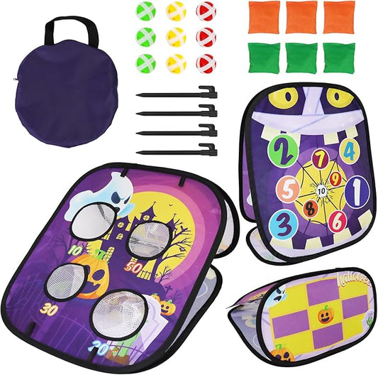 Bean Bag Toss Games - Halloween Party Games Outdoor with Ghost Pumpkin Castle Pattern and Scores