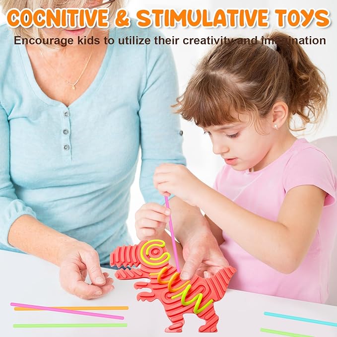 Dinosaur Sensory Activity Board for Kids, Double-Sided Silicone Fidgets Toys - Silent, No Mess, for Calming, Stress Anxiety, ADHD&Autism - Includes Portable Travel Bag & 10 Strings, Orange