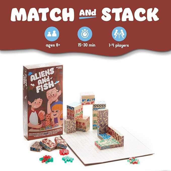 Aliens and Fish – Unique Strategy Board Game for Kids & Adults – Matching, Stacking & Learning Fun – STEM Educational Game