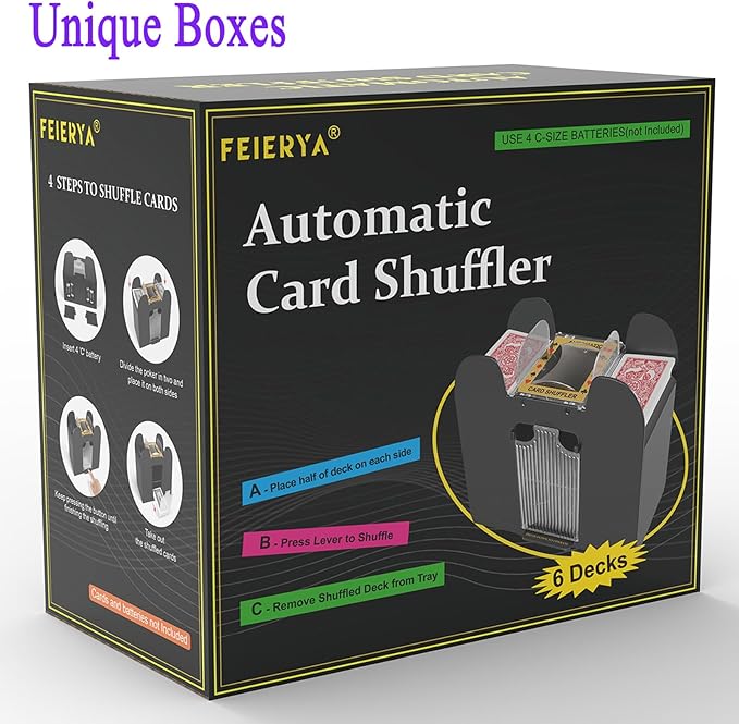 Automatic Card Shuffler 6 Deck,Battery-Operated Electric UNO Poker Shuffler,Playing Card Shuffler for Home Card Game,Travel