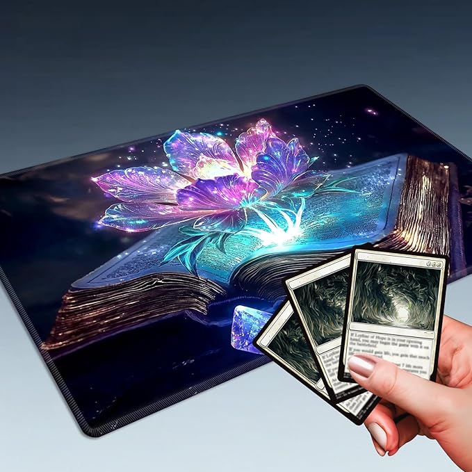 MTG Playmat Size 23.6x13.8in with Storage Bags Portable Playmat TCG and Board Game Mat for Cards Rubber Base Slip-Resistant Mousepad Desk Mat (Magic Lotus Flower,No with Zone)