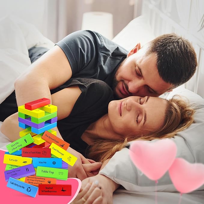 48Pcs Super Naughty Block Tower Game, Lust Tower, Date Night Ideas, Valentine Tumbling Tower Stacking Blocks Game, Couples Games, Valentines Day Gifts for Him, Funny Challenges