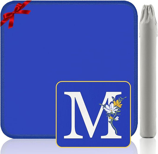 Mahjong Mat for Table | Neoprene Anti-Slip Noise Reduction | 32.4x32.4 Inch Blue | Perfect for American Mahjong, Poker, Card & Board Games | Great Gift Idea(Custom Letter M Edition)