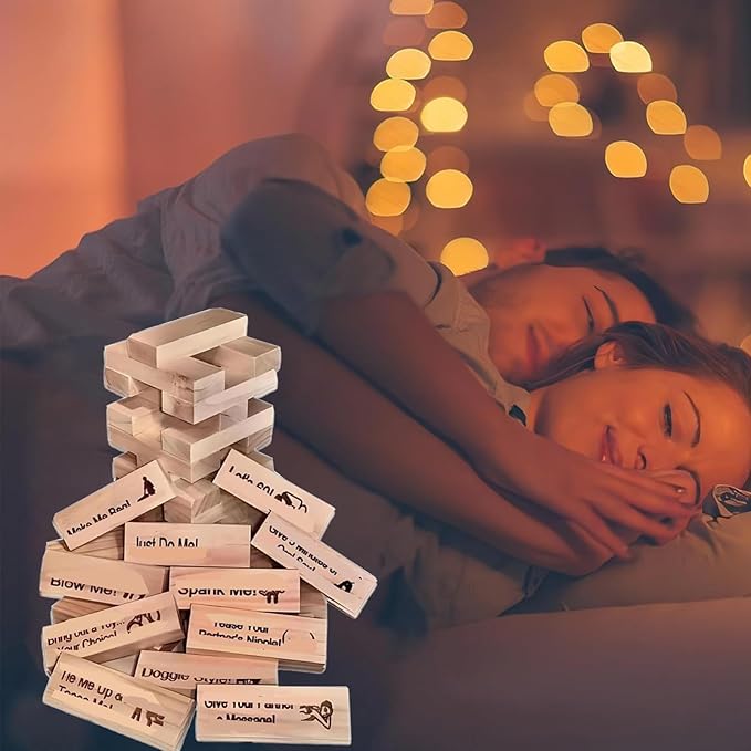 Lust Tower - 48Pcs Super Naughty Block Tower Game, Fun Date Night Activities, Valentine Tumbling Tower Stacking Blocks, Date Night Party Game (1 Set)