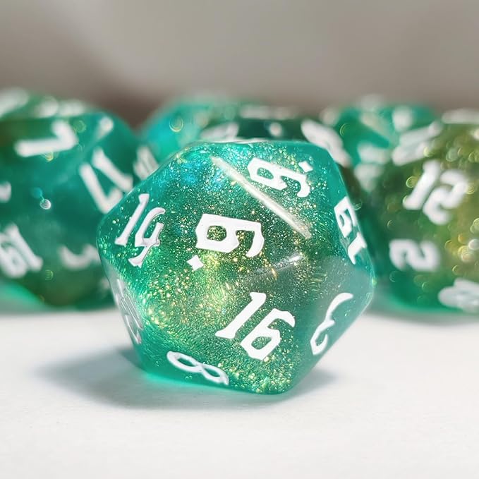 10PCs D20 Polyhedral Dice Set 22mm for DND RPG MTG Dungeons and Dragons Dice (Green+Curry)