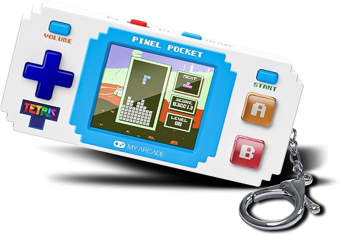 Tetris Pixel Player: Officially Licensed Tiny Tetris Video Game, Strategic Puzzle Game with 10 Bonus Games, Portable Keychain Arcade, Games for Kids and Adults
