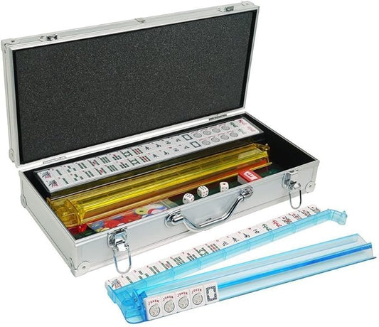 NEW! - American Mahjong Set - 166 White Tiles (All-in-One Rack/Pushers), Silver Aluminum Case - Large Classic Mah Jongg Game Set