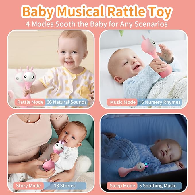 alilo Yoyo Talking Bunny Baby Musical Light-Up Rattle Toys 0-6-12-18 Months, Voice Mimicking Toys, Preloaded 90+ Audio Content, ABC/Number/Notes Learning Toys,Easter Gifts for Baby Infant Newborn