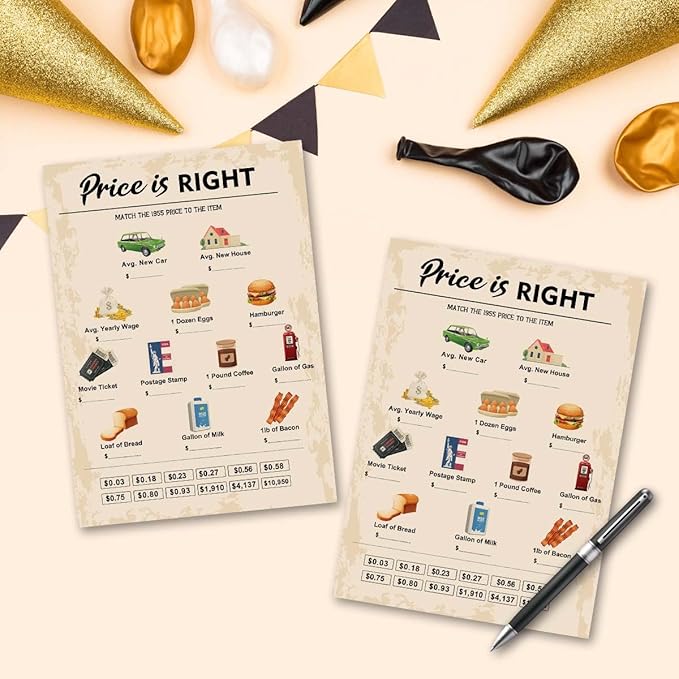 70th Birthday Party Games, Price is Right Games, Birthday Party Supplies for Adults, Fun 1955s Party Game，Pack of 30 Cards