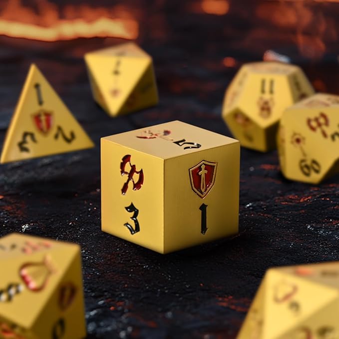 7PCS Metal Dice Set for Dungeons and Dragons,Class Icons Dice,Role Playing Board Games Accessories (Brass)
