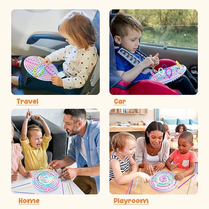 Sensory Activity Board for Kids and Adults, Double-Sided Silicone Fidgets Toys - Silent, No Mess, for Calming, Stress Anxiety, ADHD&Autism - Includes Portable Travel Bag & 12 Strings, Purple