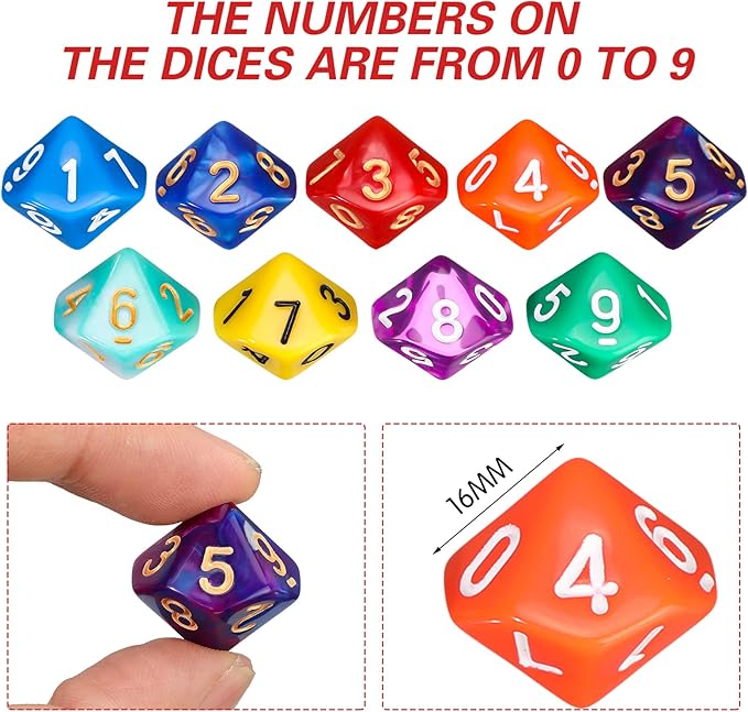 Skylety 200 Pieces Polyhedral Dice Sets with Black Pouch Compatible with RPG MTG Tabletop Role Playing Table Games Multi Colored Assortment (10 Sided Style)