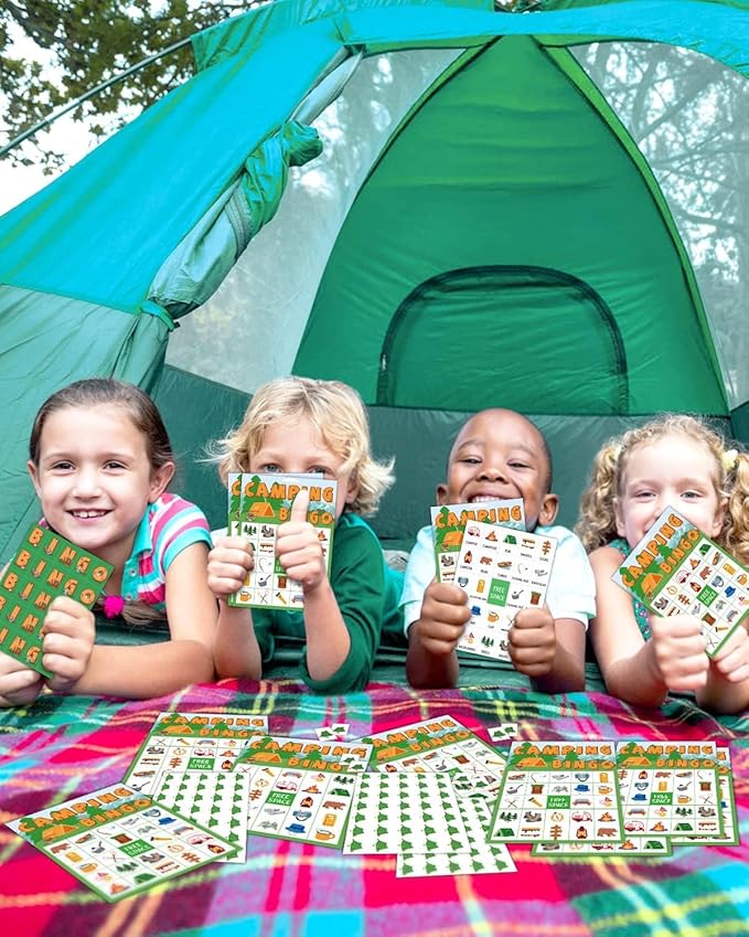Camping Bingo Game Outdoor Indoor Activities Hike Field Trip Supplies Party Favors Card Games for Adults 24 Players Family Fun