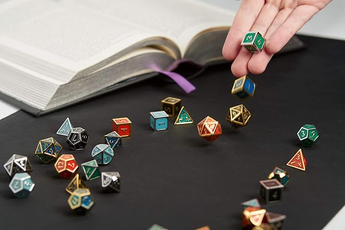 Metal DND Dice Set Blue/Gold Polyhedral Dice with Polished Tin Carrying Case for Table Top Games D&D Dungeons and Dragons Role Playing Games