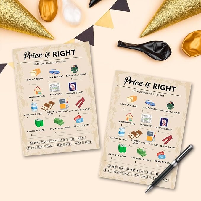 60th Birthday Party Games, Price is Right Games, Birthday Party Supplies for Adults, Fun 1965s Party Game，Pack of 30 Cards