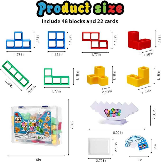 48Pcs Tetra Tower Stacking Blocks Game, Board Games for Families, Parties, Travel and Team Building, Suitable for 1-4 Players Kids & Adults Toys