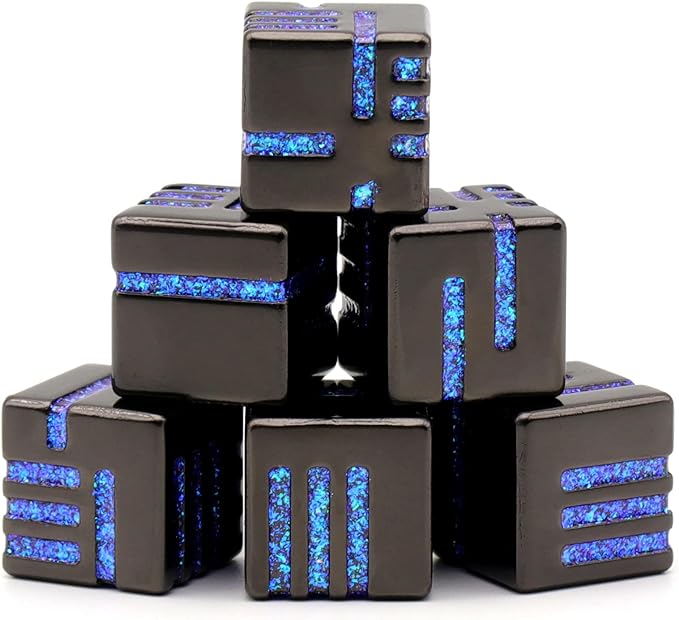 D6 Metal Dice Set, HNCCESG 6 Sided Dice 6 Pieces Solid Metal Game Dice for DND Dungeons and Dragons Role Playing Game RPG Pathfinder Shadowrun Warhammer D&D Accessories Gift (Glitter Blue)