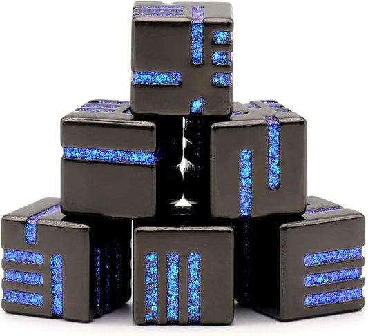 D6 Metal Dice Set, HNCCESG 6 Sided Dice 6 Pieces Solid Metal Game Dice for DND Dungeons and Dragons Role Playing Game RPG Pathfinder Shadowrun Warhammer D&D Accessories Gift (Glitter Blue)