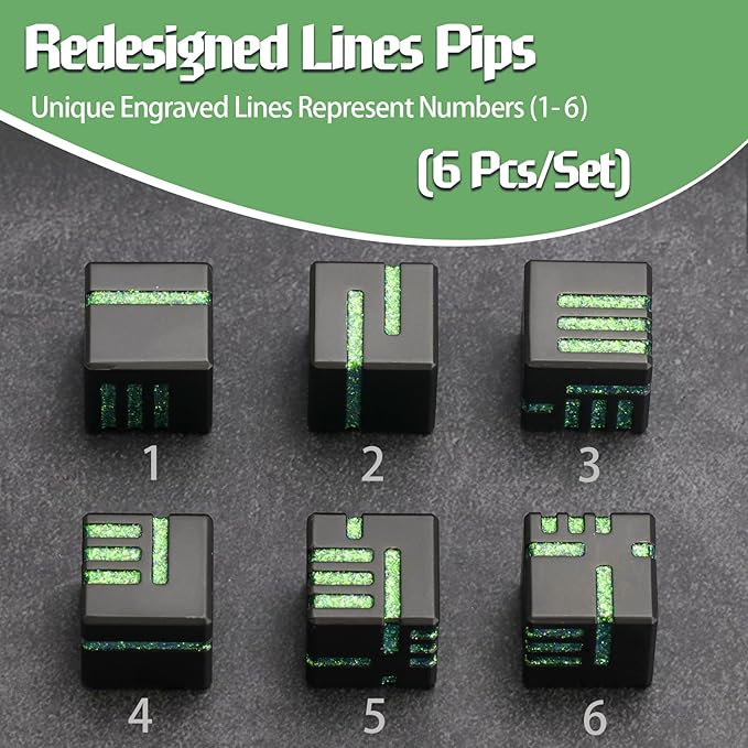 D6 Metal Dice, 16mm 6 Sided Dice Set, ZHOORQI 6Pcs/Set Tech-Themed New Concept Glittery Lines D6 Dice for DND, Tabletop RPGs Gifts（D6-Glitter Green）
