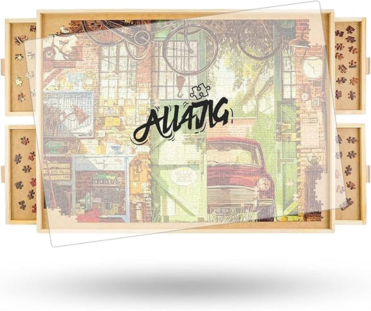 ALL4JIG 1000 Piece Rotating Puzzle Board with Drawers 22"x30"Portable Wooden Jigsaw Puzzle Table for Adults Portable,Lazy Susan Spinning Puzzle Boards Birthday Gift for mom