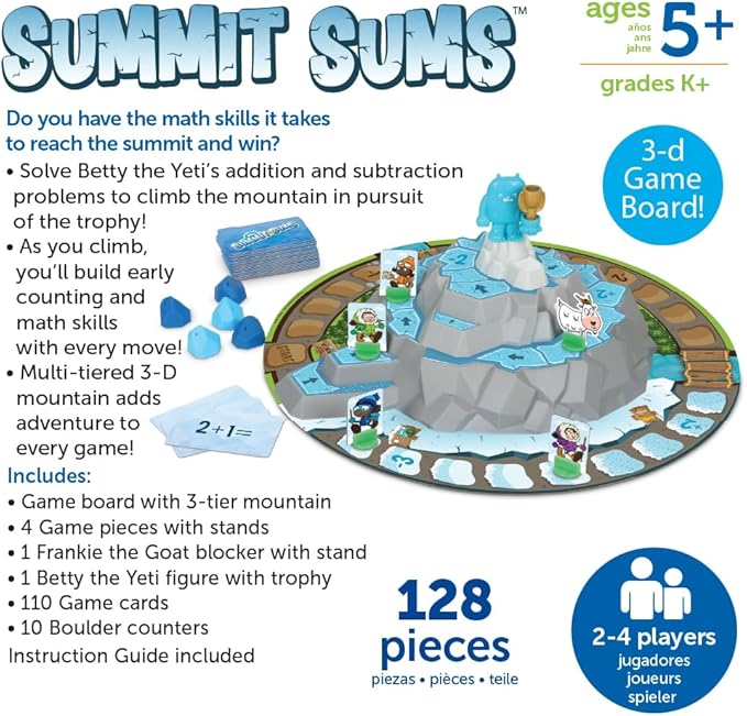 Learning Resources Summit Sums,128 Pieces, Ages 5+, Educational Games, Math Games, Games for Kids