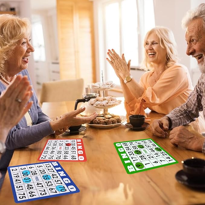 GSE Games & Sports Expert 100-Pack Multi-Color Bingo Game Cards with Easy Read Numbers, Reusable Paper Bingo Sheets for Large Groups, Family/Friend Parties