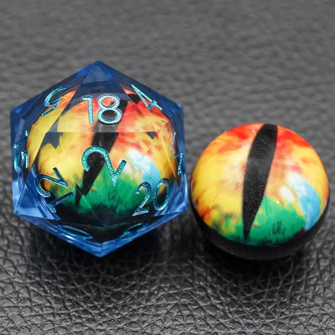 Dungeons and Dragons DND Dice D20, Moving Eyeball Liquid Core Dice Set D&D 33MM Oversized D20 Single Sharp Edge Resin dice with Gift Case, Polyhedral Dice for Role Playing Game