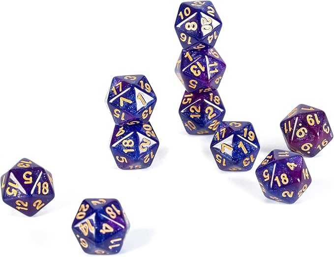 SmartDealsPro 10-Pack 20 Sided Dice D20 Polyhedral Dice for DND RPG MTG Table Game (Glitter Blue-Purple)