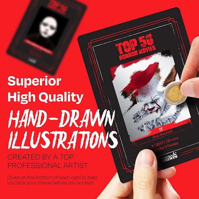Premium Top 50 Horror Movies Scratch Off Cards - Horror Movie Gifts for Movie Night - Horror Lovers Gifts for Men & Women - Scary Movie Gifts - Horror Merch - Complete The Horror Fan Challenge