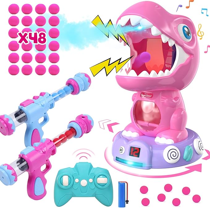 EagleStone Remote Control Dinosaur Shooting Toys for Boys &Girls, Electronic Moveable Shoot Game with Spay, Auto Scoring, Light & Sounds,Party Favors, Carnival Games,Toys for Kids 3 4 5 6 7 8 Year Old