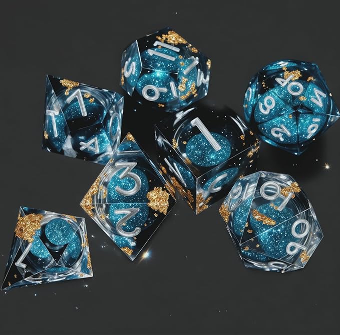 Liquid Core Quicksand Resin DND Dice, Sharp Edge Dungeons and Dragons Polyhedron Game Dice Set for Role Playing Games RPG Explorer Magic, Holiday Birthday Gifts Party Favors