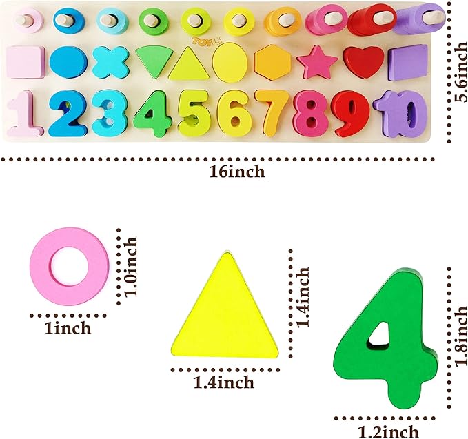 Educational Math Learning Board and Puzzle Wooden 4 in 1, Wooden Stacking Toy