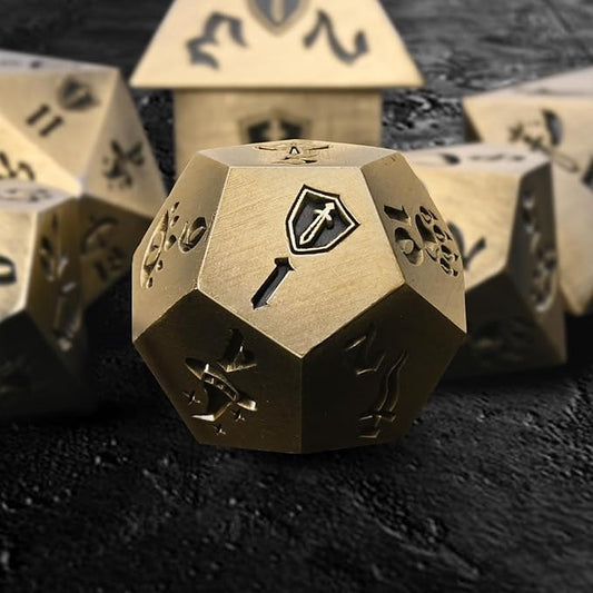 7PCS Metal Dice Set for Dungeons and Dragons,Class Icons Dice,Role Playing Board Games Accessories (Bronze)