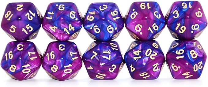 SmartDealsPro 10-Pack 20 Sided Dice D20 Polyhedral Dice for DND RPG MTG Table Game (Blue-Purple)