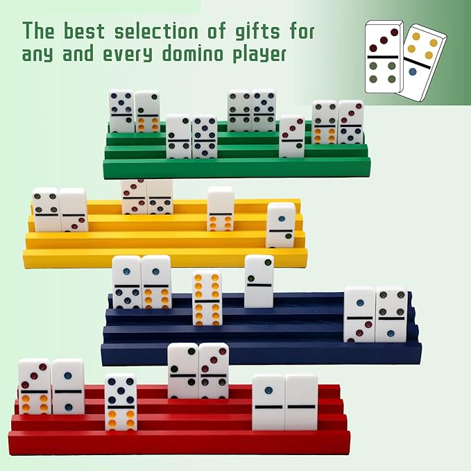 Tatuo 8 Pcs Colorful Domino Trays Wooden Racks Trays Holders Stands Tile Holder Mexican Train Accessories for Games Supplies, Dominoes Not Included