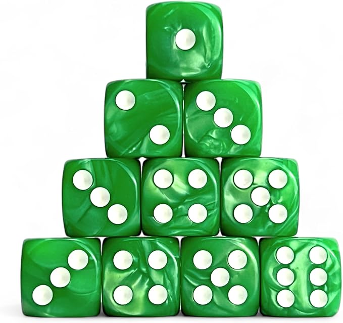 Luck Lab 10 Piece D6 Dice Pack - Acrylic Dice for RPG MTG DND Dice Table Games and Board Games (Green Pearl)