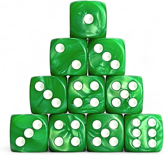 Luck Lab 10 Piece D6 Dice Pack - Acrylic Dice for RPG MTG DND Dice Table Games and Board Games (Green Pearl)