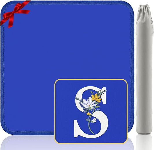 Mahjong Mat for Table | Neoprene Anti-Slip Noise Reduction | 32.4x32.4 Inch Blue | Perfect for American Mahjong, Poker, Card & Board Games | Great Gift Idea(Custom Letter S Edition)