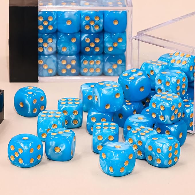 36 of Pack 12MM 6 Sided Dice Set,Pearl Pattern Game MINI Dice Set, 6 Sided Standard Dices for Yahtzee, Bunco or Teaching Math,with Portable Plastic Box(Blue Pearl)