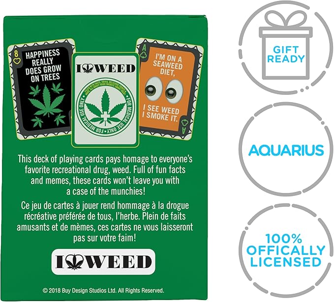 AQUARIUS Weed Playing Cards - Weed Themed Deck of Cards for Your Favorite Card Games - Weed Merchandise & Collectibles - Poker Size with Linen Finish