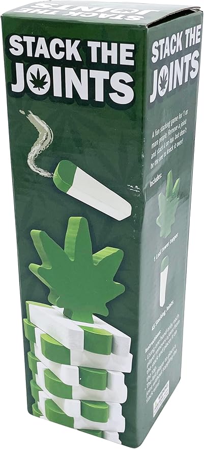 Island Dogs Stack The Joints - The Ultimate Stoner Game! 45 Green and Whitewood Stacking Pieces with a Pot Leaf Topper - Perfect Weed Game for Men and Women
