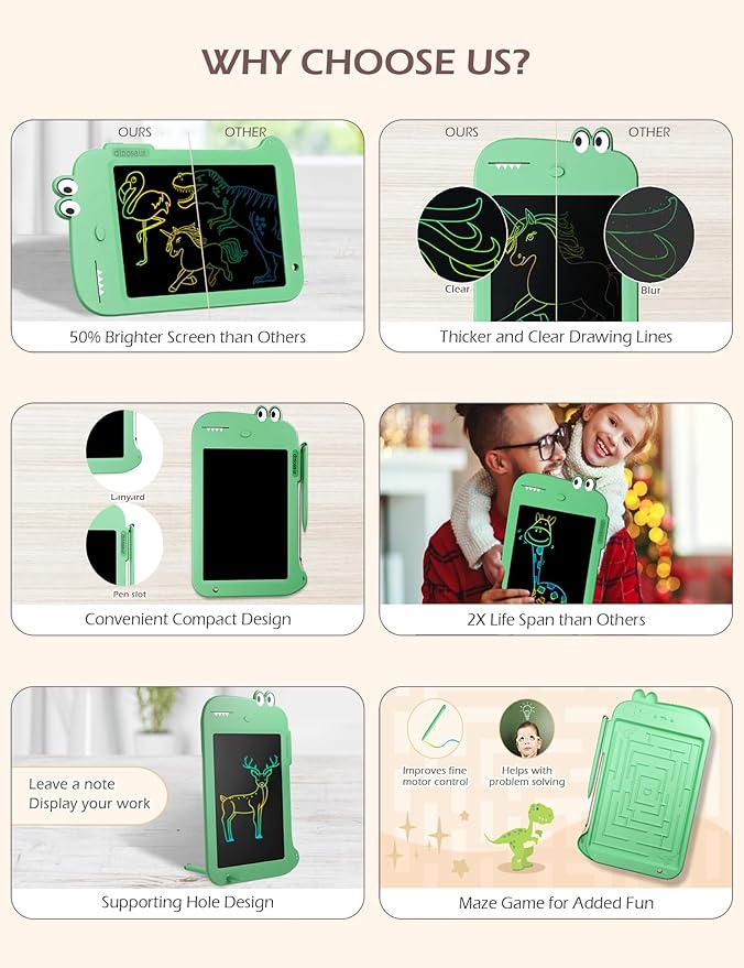 Jasonwell LCD Drawing Writing Tablet - Drawing Pad Doodle Board for Kids Toddlers Drawing Toy Educational Learning Toys Christmas Birthday Gift 2 3 4 5 6 7 8 Year Old Girls Boys (Green Dinosaur)