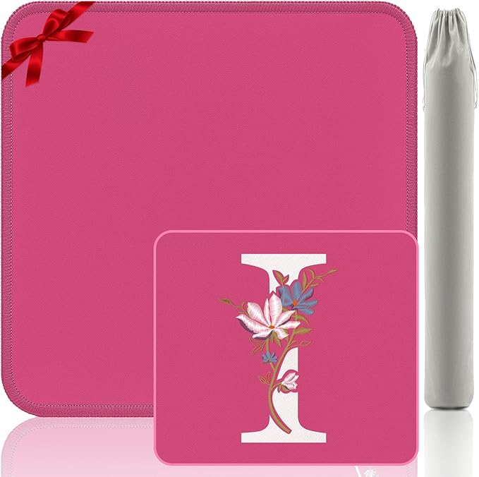 Mahjong Mat | Neoprene Anti-Slip Noise Reduction, Simple Design & Embroidery | 32.4x32.4 Inch Pink | Perfect for Mahjong, Board Games & Tile Games | Elegant Gift(Custom I Letter)