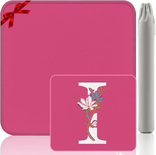 Mahjong Mat | Neoprene Anti-Slip Noise Reduction, Simple Design & Embroidery | 32.4x32.4 Inch Pink | Perfect for Mahjong, Board Games & Tile Games | Elegant Gift(Custom I Letter)