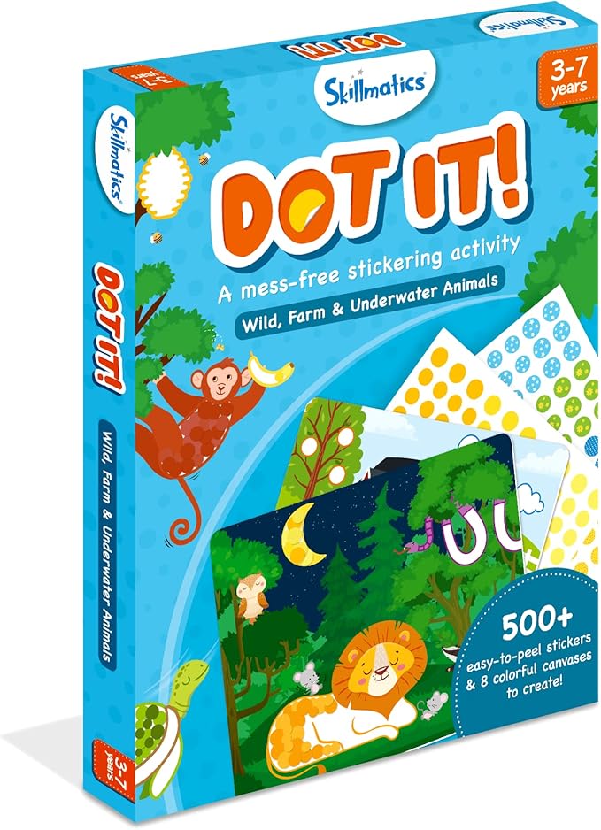 Skillmatics Dot It Sticker Art Activity - Animals, Mess-Free Fun for Kids, 500+ Stickers, Craft Kits, DIY Scrapbooking Activity, Travel Toys, Gifts for Boys & Girls Ages 3, 4, 5, 6, 7