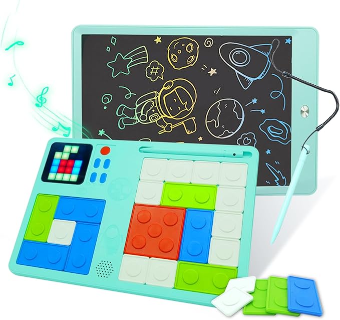 Tablet Slide Puzzle Game & Kids Drawing Writing Tablet, Toddler Writing Tablet LCD Drawing Tablet for Kids Drawing Game Toys for 4-8 Year Old Boys Girl 500+ Challenges Drawing Pad Travel Game (Blue)